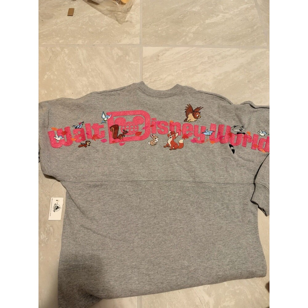 Disney World Spirit Jersey Forest Woodland Critters Gray Pink Puff Print XS WDW